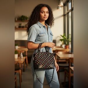 Vera Bradley Black Quilted Satchel with Multicolor Havana Dots